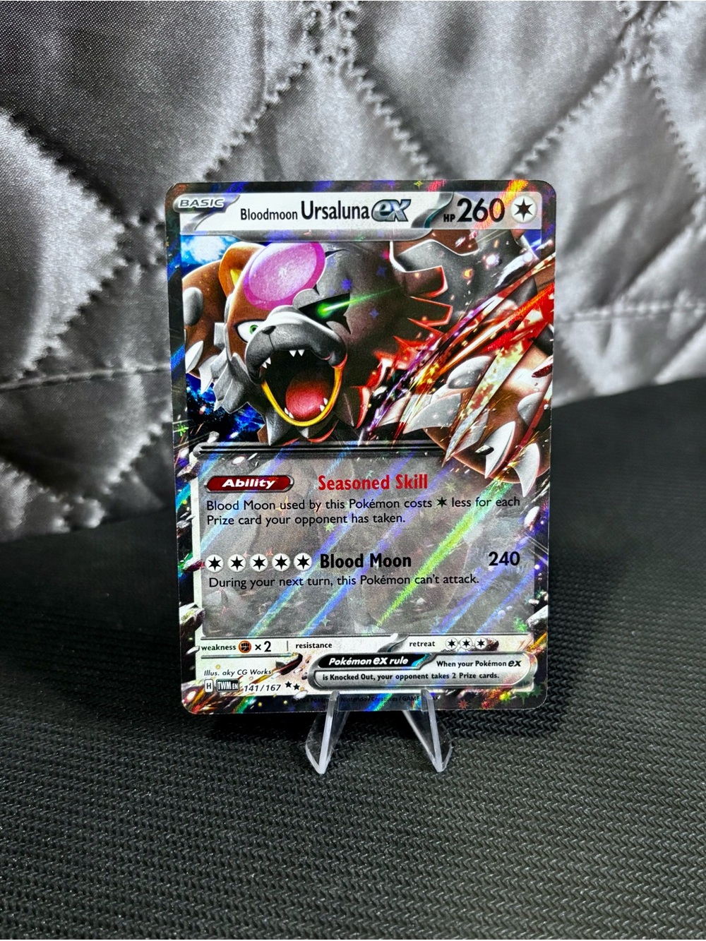 Pokemon Bloodmoon Ursaluna EX Holographic Card - Brown, Pink, Red, Silver, Black